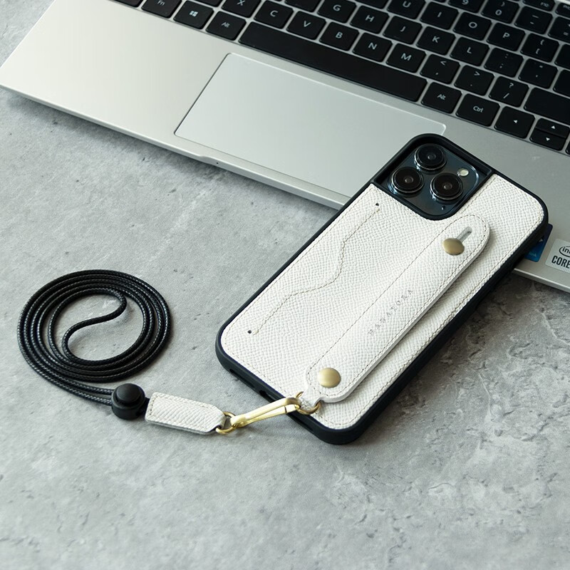花虎(HANATORA)苹果17/16Promax手机壳新款日式真皮iPhone15pro高端全包防摔腕带挂绳带支架卡包男款女生简约Air 【白色】配挂脖绳 iPhone 16 Pro Max