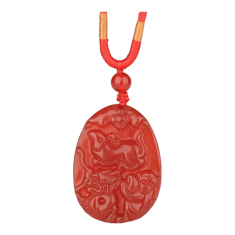 初緣紅瑪瑙吊墜男女款十二生肖守護項鏈本命年馬年禮物送長輩男女友 三合生肖-猴龍鼠