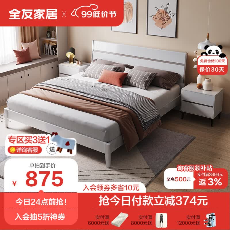 全友家居 双人床现代简约框架床双色拼接床屏板式床卧室家具126101属于什么档次？