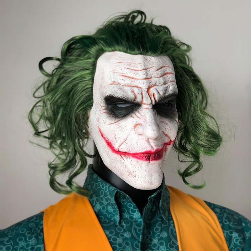 万圣节小丑面具恐怖笑脸真人黑暗骑士蝙蝠侠Joker希斯莱杰乳胶面具cosplay搞怪面具  小丑Joker【白色】适合头围55-63cm左右