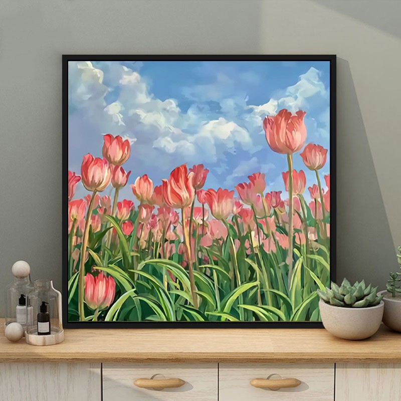 36色高清郁金香diy数字油画植物花卉风景油画房间装可定制 b133郁金香