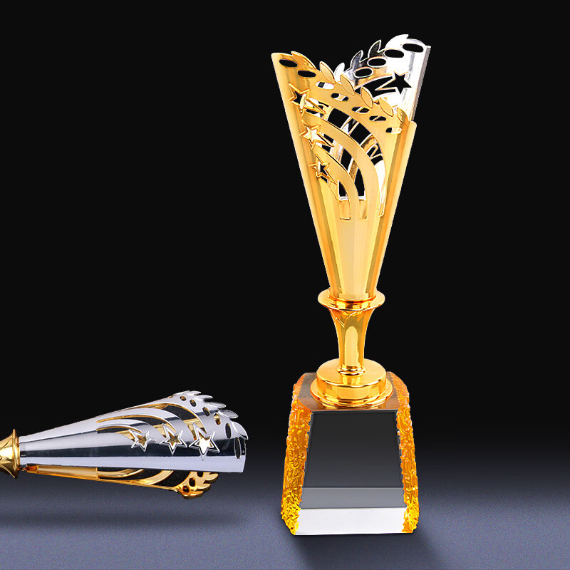 溥畔奖杯定制年会奖杯五角星奖杯创意双色金属奖 字纪念礼品