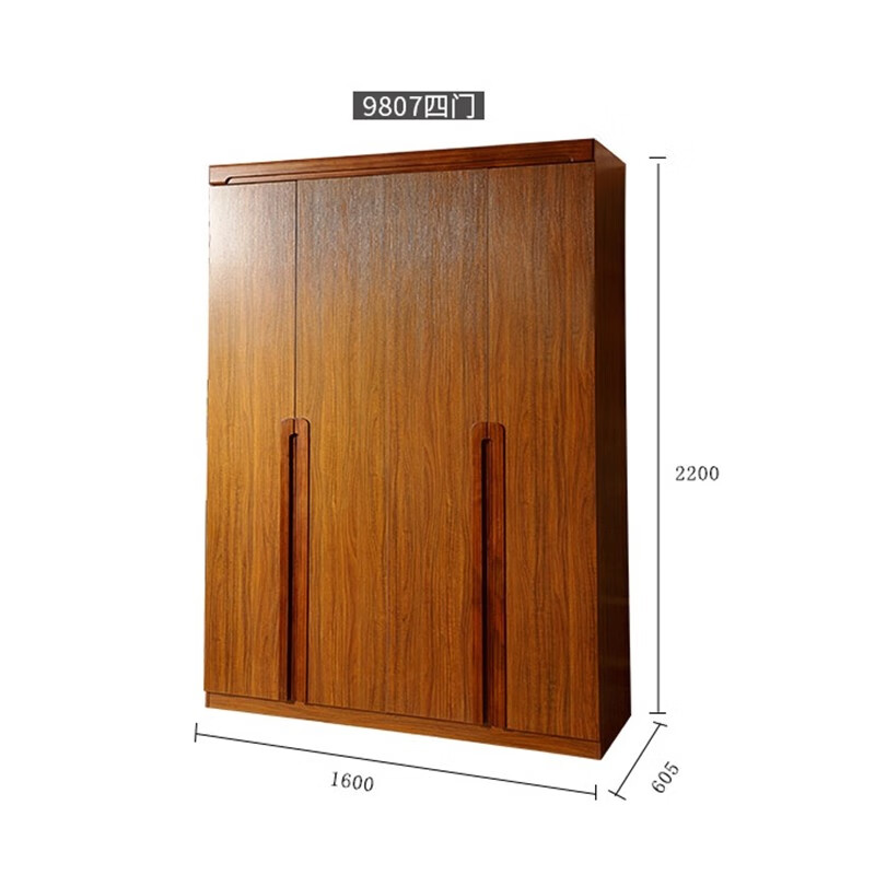 索菲诺（SOLFANOL） 新中式实木衣柜简约板式二三3四4门衣橱带顶柜现代卧室成套家具 9807衣柜4门常规款