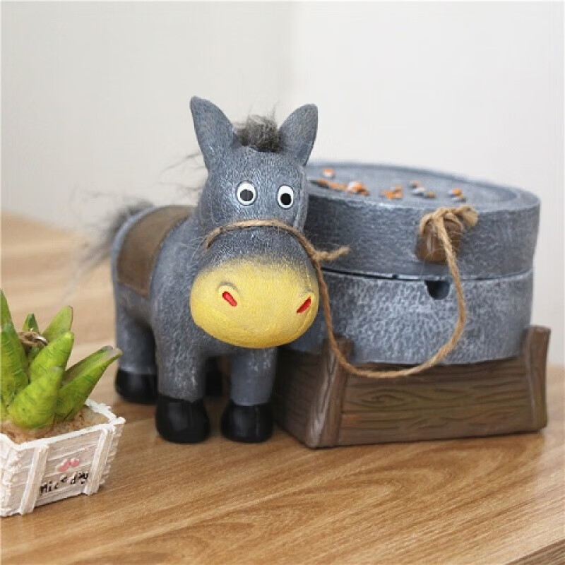 mppmck可爱个性豪华毛驴拉磨时尚创意带盖家用烟灰缸摆件送男友老爸