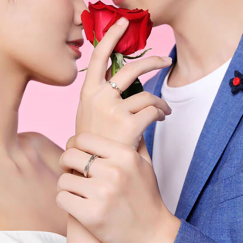 朵洛荷s925银心形情侣戒指男女一对婚钻戒刻字情人节告白礼物足银戒指