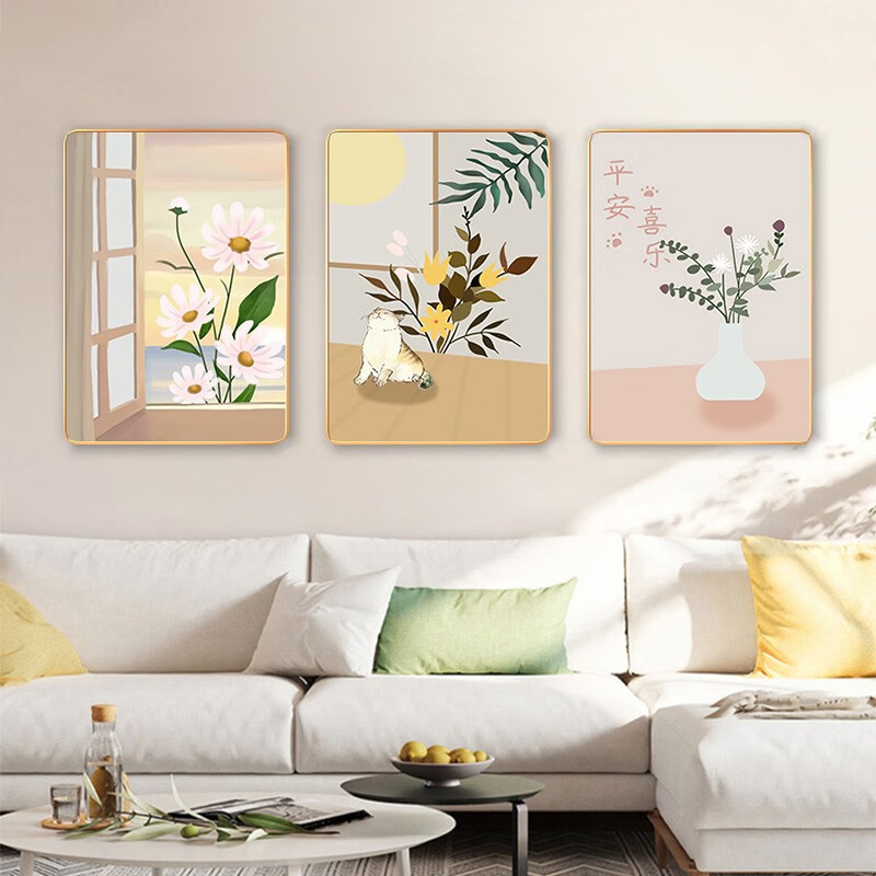 装饰画现代简约沙发背景墙挂画餐厅墙面三联壁画卧室墙画 快乐崇拜h