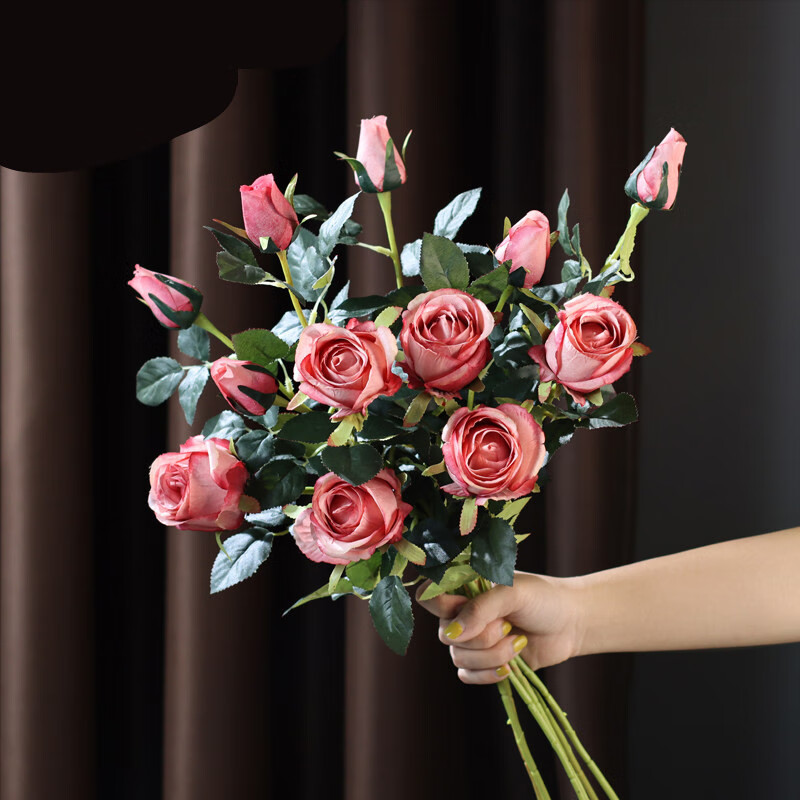 羿之星轻奢玫瑰花仿真花艺客厅摆件装饰干花花束电视柜餐桌假花插花
