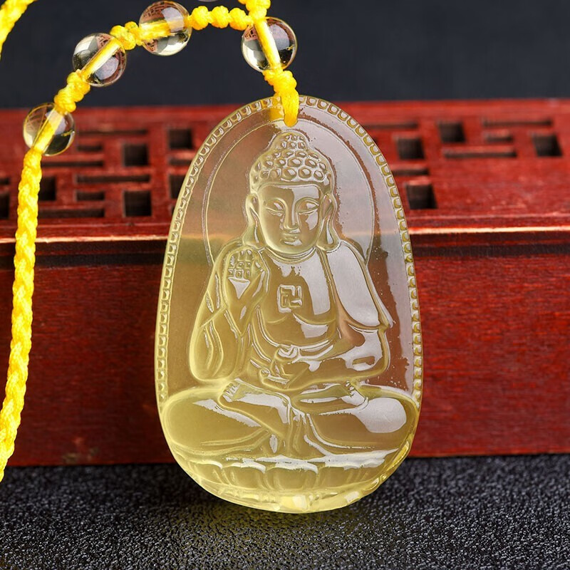 初缘天然黄水晶吊坠男女款本命佛十二生肖守护神项链马年礼物送男女友 生肖狗猪-阿弥陀佛菩萨