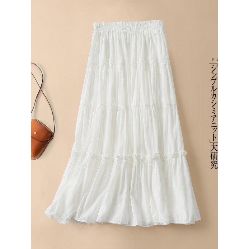 中长款2022新款高腰百褶裙大摆伞裙半裙长裙均码松紧腰围 白色款式二