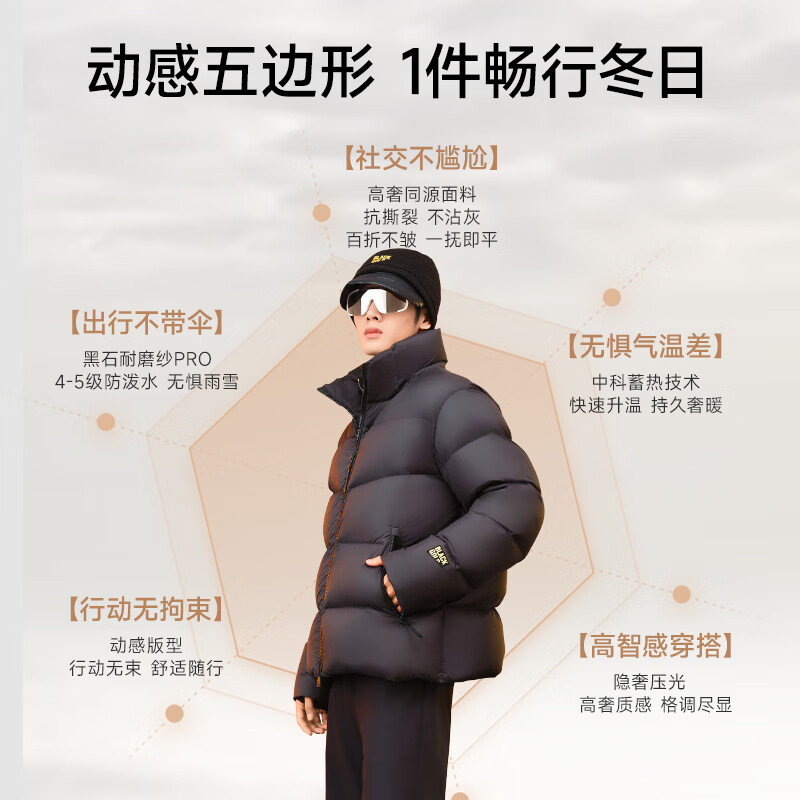 高梵【雷军同款】黑金鹅绒服机能4.0五格羽绒服男短款冬季黑色外套 高定骑士黑 M (120-140斤 飞天鹅绒219g)