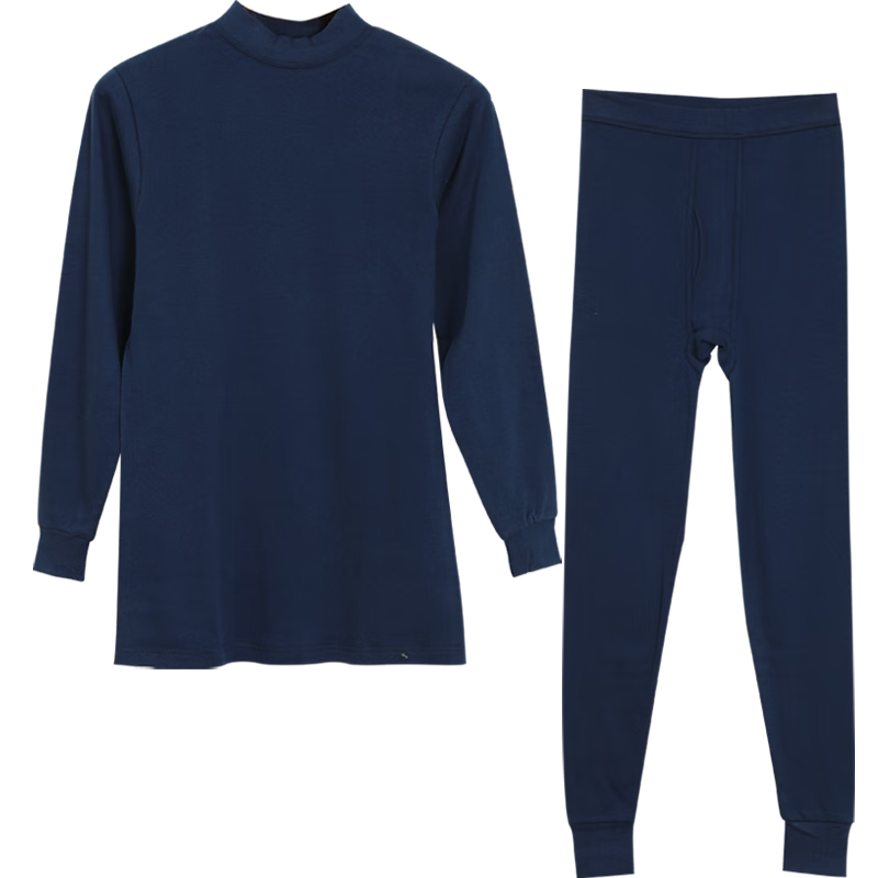 红豆居家情侣内衣柔棉秋衣秋裤男士女士基础打底半高领保暖内衣套装 男士墨蓝 L 170/95