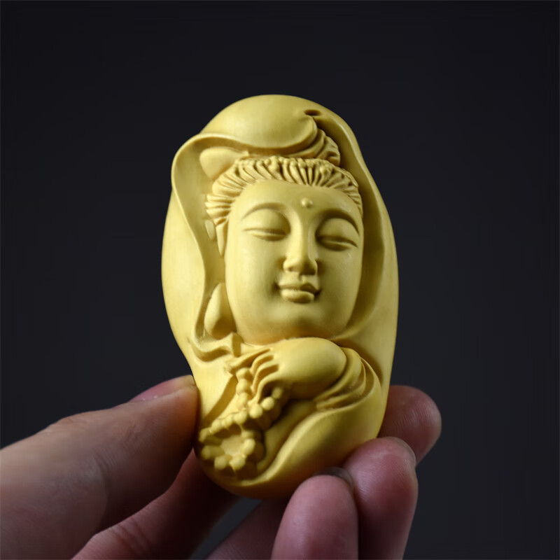 黄杨木雕手把件汽车挂件装饰平安符把玩文玩南海头像实木雕刻 大 款