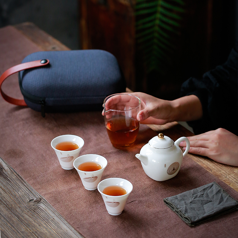 苏氏陶瓷 SUSHI CERAMICS 中国白旅行茶具套装羊脂玉便携式功夫茶具