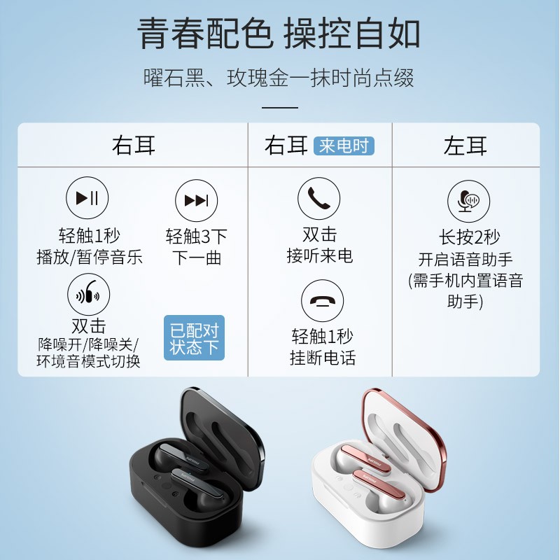 飞利浦（PHILIPS）真无线蓝牙耳机无线耳机降噪耳机ANC智能降噪蓝牙5.2苹果华为小米安卓手机通用TAT5506
