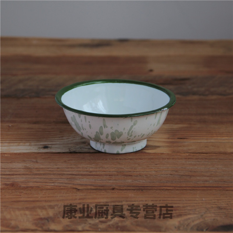 千德骏陶瓷碗 怀旧碗老式复古杯洋瓷高脚饭碗餐具中式火锅串串麻辣烫