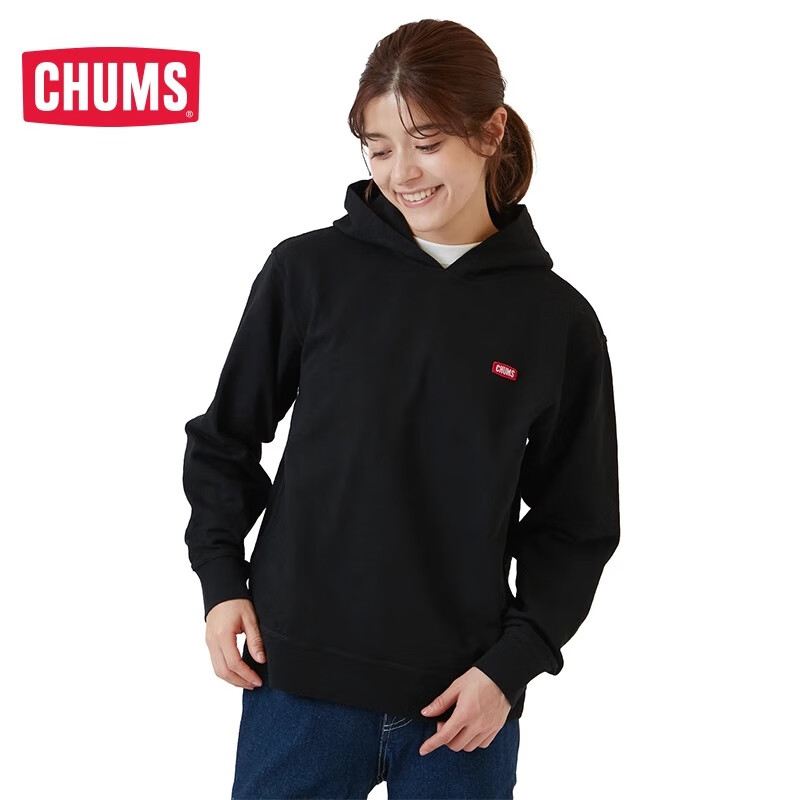 CHUMS洽洽鸟运动连帽卫衣宽松休闲时尚上衣外套情侣款CH00-1406 黑色K001 XL