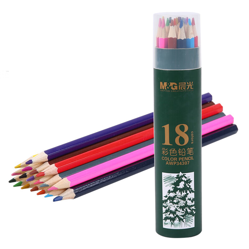 晨光（M&G） 文具18色油性彩色铅笔 学生美术绘画填色儿童画画 六角杆绿筒 老师推荐开学礼物 单筒装 AWP34307
