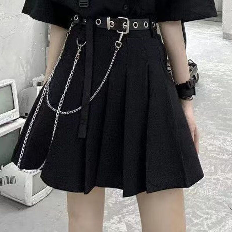 新款夏短裙辣妹链条高腰a字裙子两件套 单裙子-(配单排腰带 两链条) s