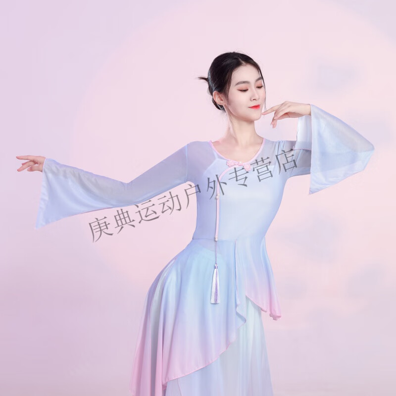 炫逐古典舞服装身韵渐变飘逸纱衣练功服中国舞民族舞蹈服套装女 仙气紫(单纱衣) S