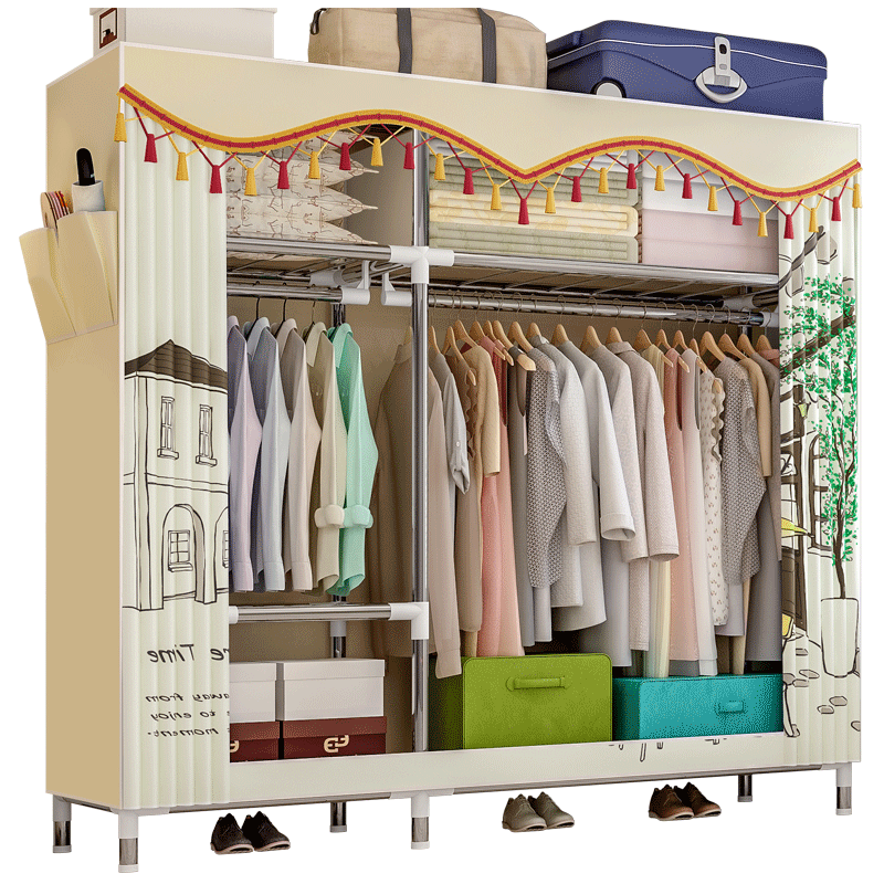 亚思特 布衣柜 简易衣柜加固25mm全钢管加厚加粗衣服柜衣橱 双人简易组装衣柜 2533街头小憩【长126宽46高173】