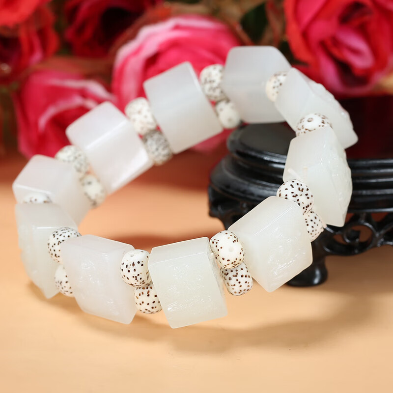 皇贵人【珠宝严选】和田玉羊脂玉八大守护神手链手串54.26克 贵圈珠宝