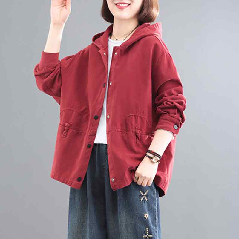 艾薇佳大码女装胖妹妹200斤春秋外套遮肚子显瘦上衣加肥加大连帽开衫 红色 3XL (建议170-200斤)