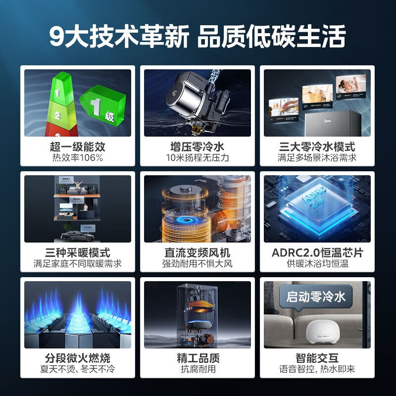 美的（Midea）【超一级零冷水】一级能效零冷水燃气壁挂炉天然气供暖锅炉采暖地暖暖气片沐浴供暖两用 LL1PBD28-R53PRO