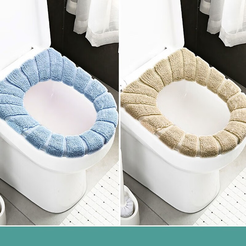 马桶垫加绒加厚通用型马桶套坐便套坐便器垫冬季厕所保暖垫 马桶垫-北欧蓝+米（2个装）
