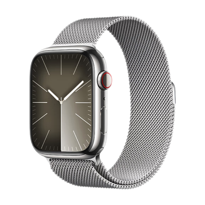 Apple/苹果 Watch Series 9 智能手表GPS+蜂窝款45毫米银色不锈钢表壳银色米兰尼斯表带 MRPJ3CH/A