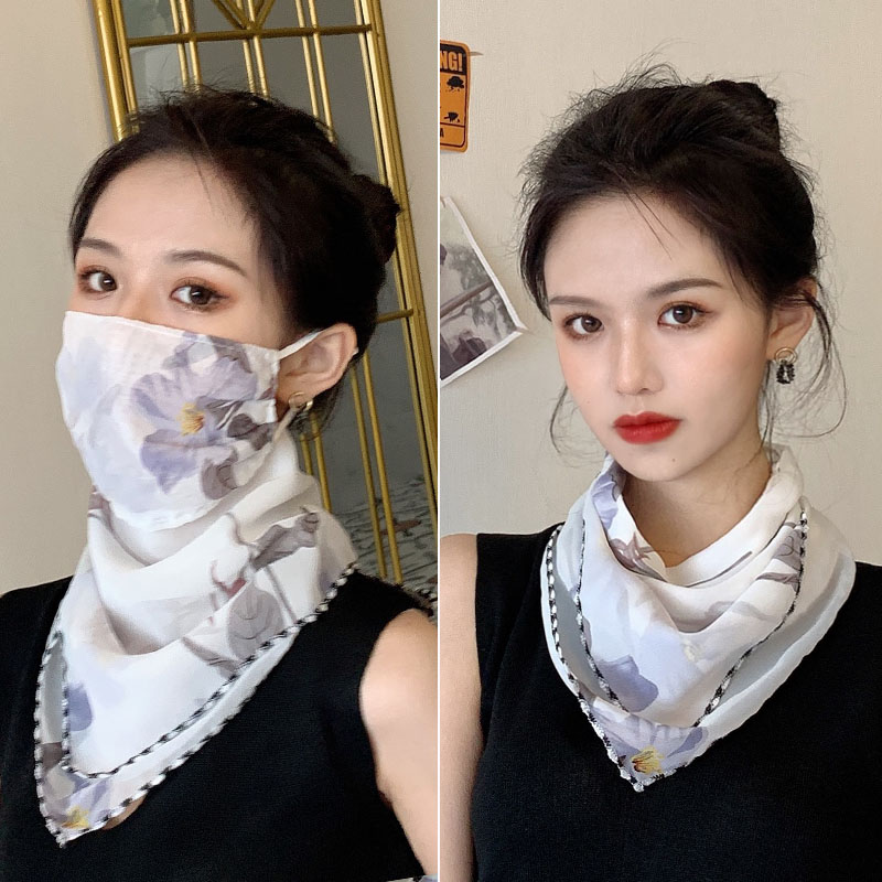 艾罗帝朗 防晒面纱冰丝护脸遮脸面部罩小丝巾女百搭挂耳围脖套护颈