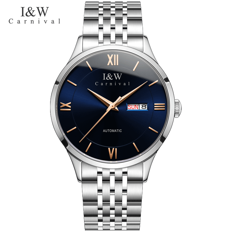 i&w carnival hwguoji瑞士手表罗马条钉经典系列防水全自动机械手表