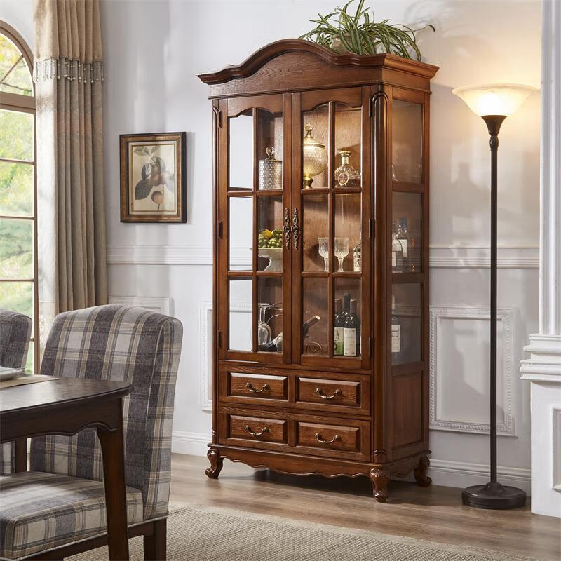 代唯优品全实木大双门玻璃柜展示柜客厅储物柜书柜酒柜高柜子收纳柜靠