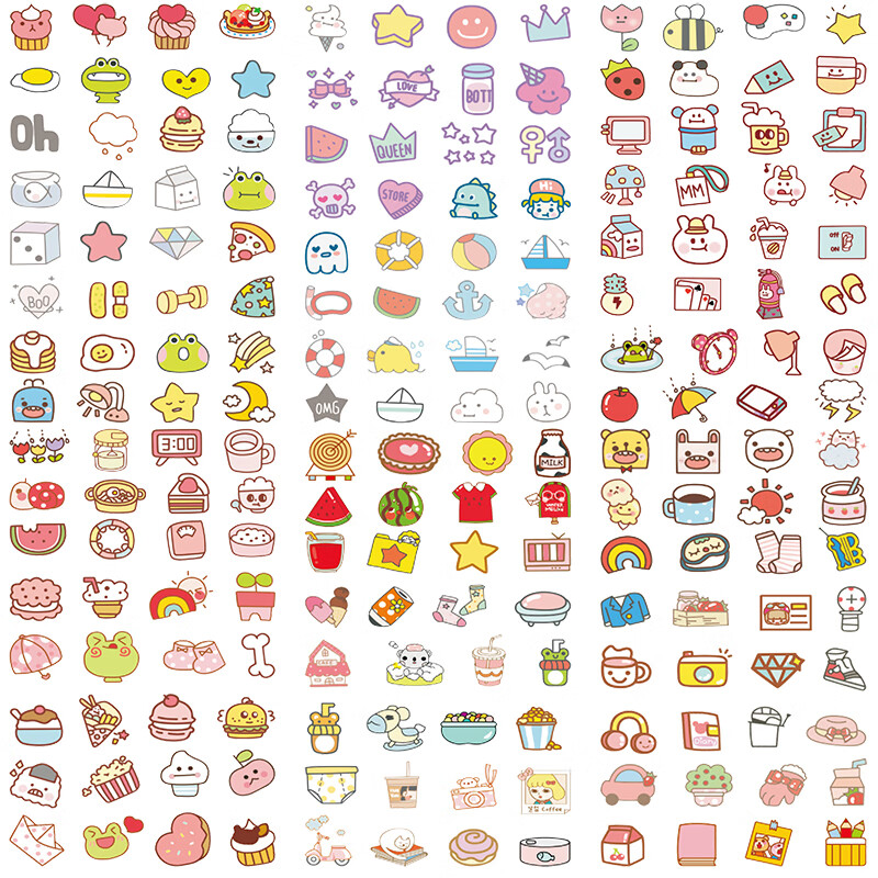 可爱小图案手账贴纸和纸咕卡手帐键盘100张小尺寸防水水杯装饰 190枚