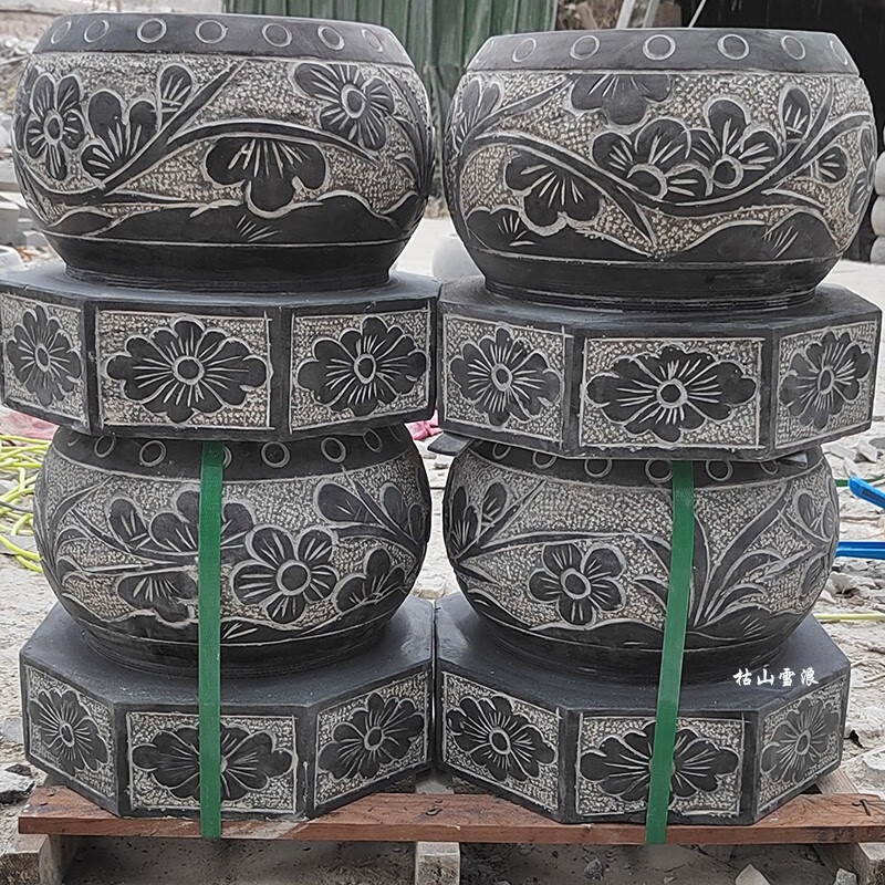 枯山雪浪天然青石柱墩石墩子底座柱顶石柱脚石仿古空心包皮石圆墩石墩