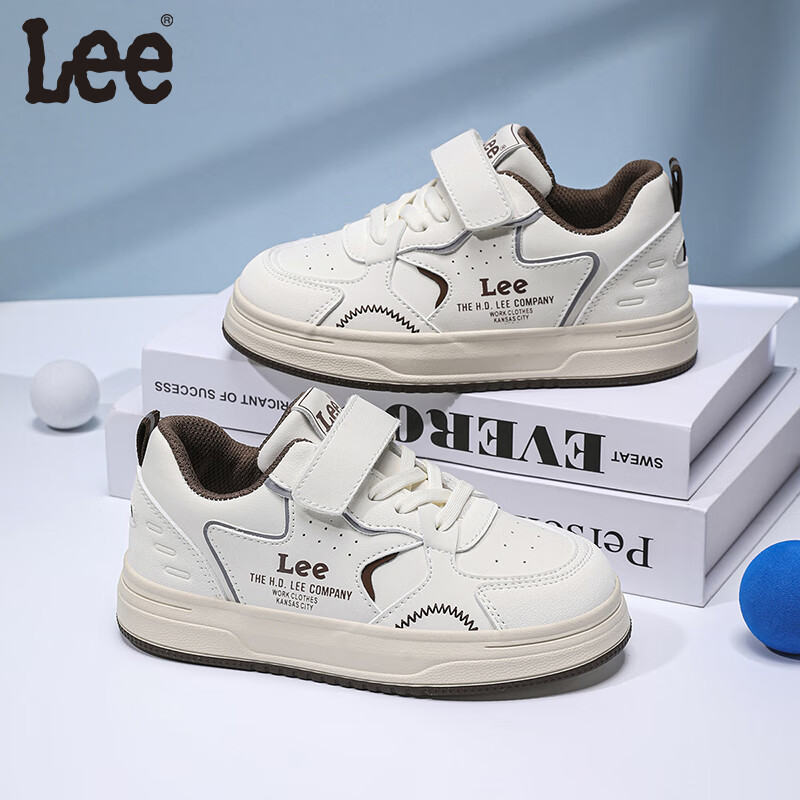 Lee童鞋春季新款时尚跑步鞋男童透气运动板鞋女童 米棕   36 【建议脚长215mm】