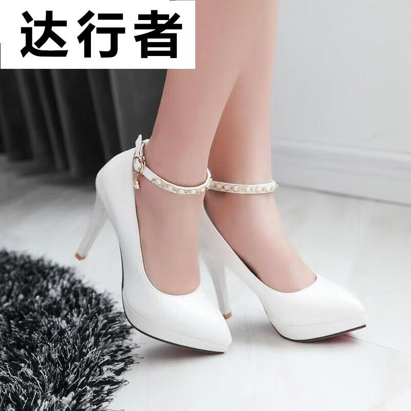 达行者夏季新款性感尖头细跟高跟鞋女士ol职业通勤工作鞋单鞋一字扣