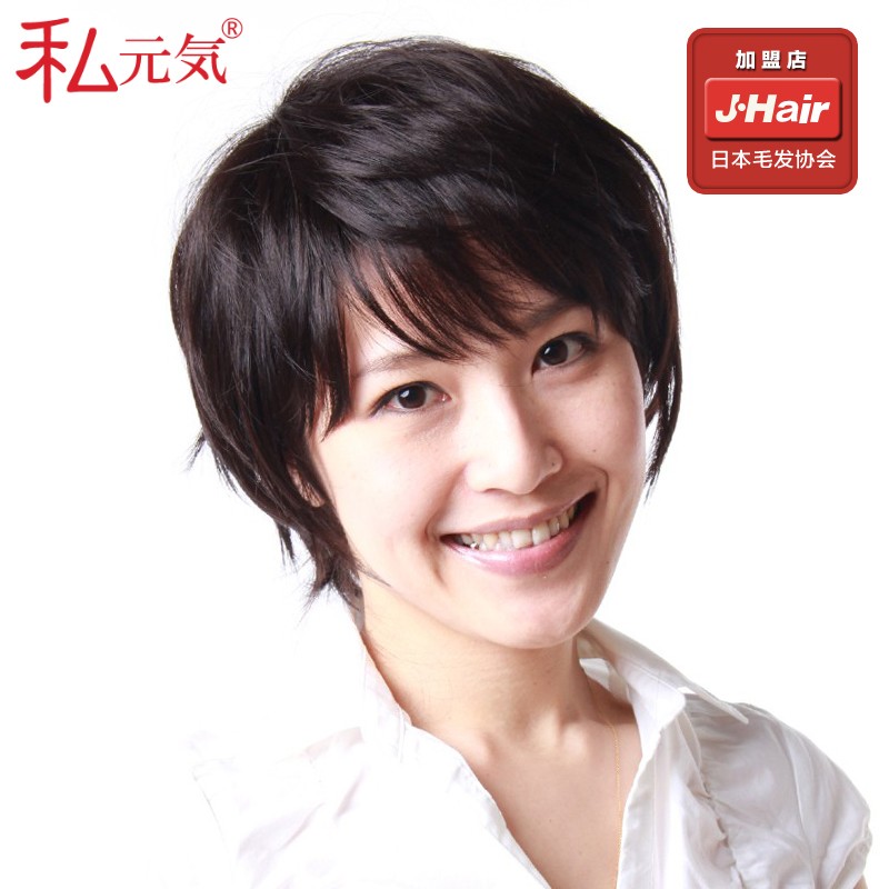 私元气上海门店专柜品质日本短发真发女士假发全头套自然减龄中老年妈妈 50%真发M 自然棕 短发 半手织蚕丝网