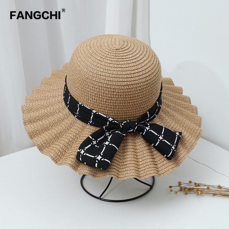 fangchi 草帽女夏季防晒遮阳帽百搭出游渔夫太阳帽可折叠女凉帽 d-183