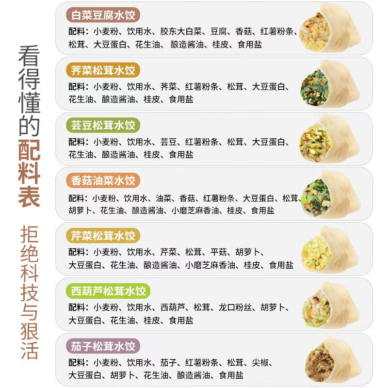 参情无限手工纯素饺子荠菜芸豆松茸佛家素食全素馅水饺速冻煎饺蒸饺 【14盒】七种口味水饺各2盒4.2kg