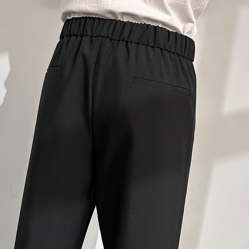 PBOA加绒宽松休闲西装裤男抽绳松紧腰秋冬直筒垂感阔腿长商务西服裤子 黑色【长裤】 4XL (建议180-200斤)