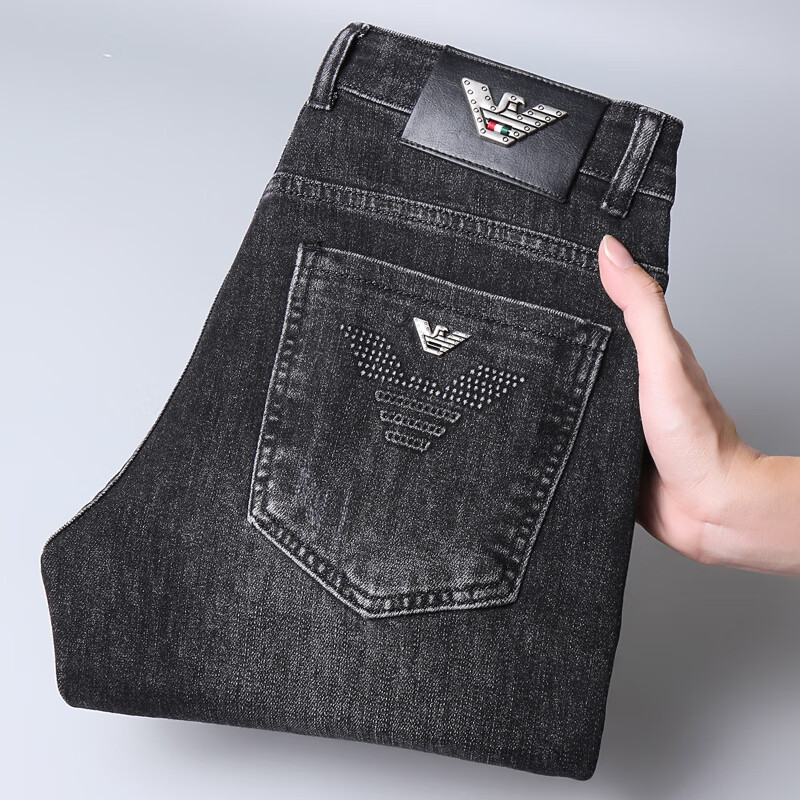 aj armani jeans春夏季新款牛仔裤男款烟灰黑色高端商务加绒修身小脚