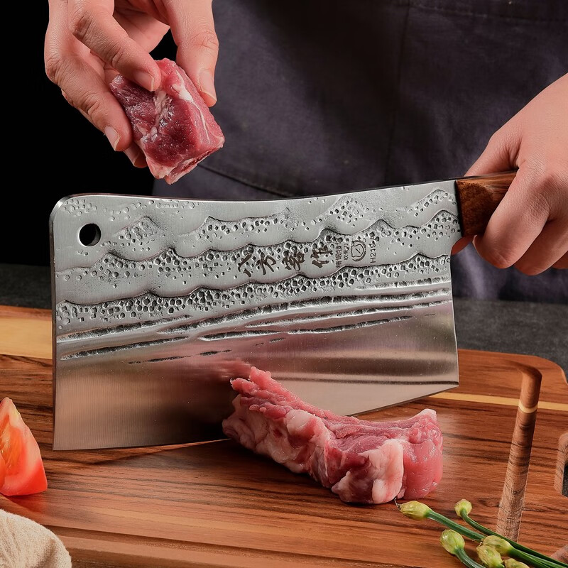 八方客作手工锻打菜刀不锈钢家用切菜切肉砍骨头斩切刀商用厨师专用砍骨刀 H219-A