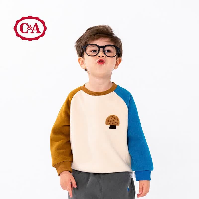 C＆A儿童春季新款加绒长袖套头圆领保暖卡通加绒卫衣上衣春秋装 米色 130怎么看?