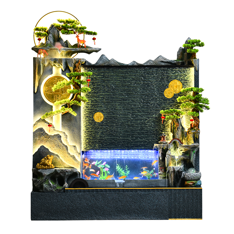 善水源落地高山流水幕墻循環(huán)水辦公室大件假山客廳魚缸噴泉風(fēng)景觀擺件 歸山隱林款式一