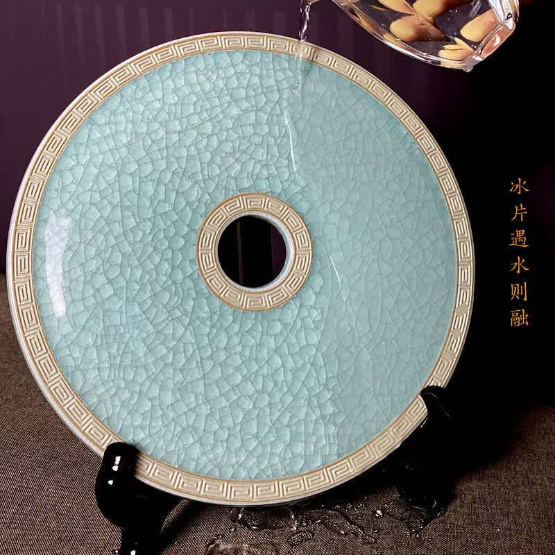 汝誉天下 汝窑茶具摆件和氏璧原产地汝州汝瓷天青色冰片陶瓷中式书房