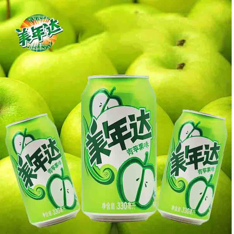 百事可乐 美年达mirinda青苹果味汽水碳酸饮料330ml*24罐装经典罐百事