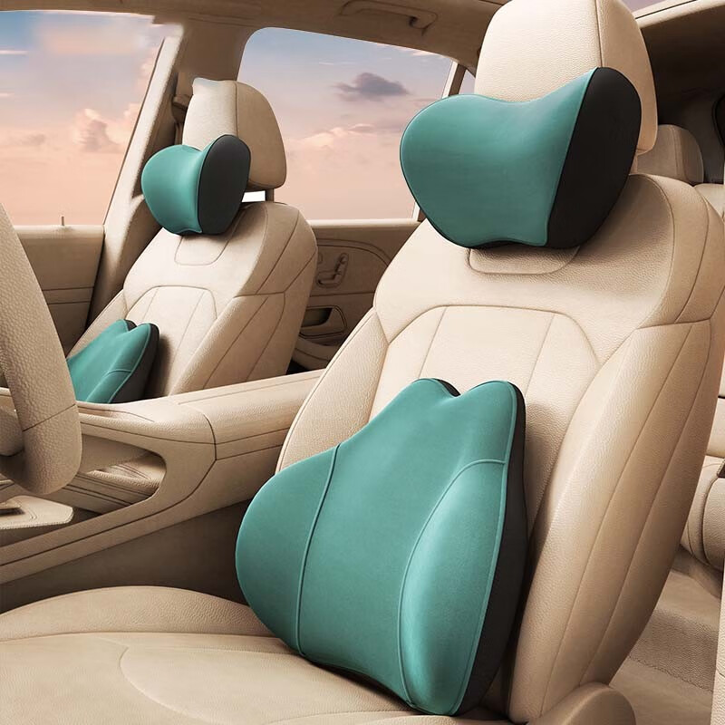 脖子靠枕车用车载座椅开车一对腰靠zp 抹茶绿【环抱设计曲面护颈】