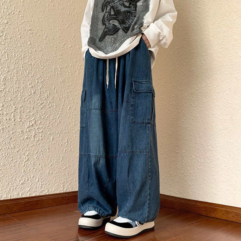 喵畅粗腿女生穿的国潮工装裤女宽松美式oversize松紧腰宽松阔腿百搭牛