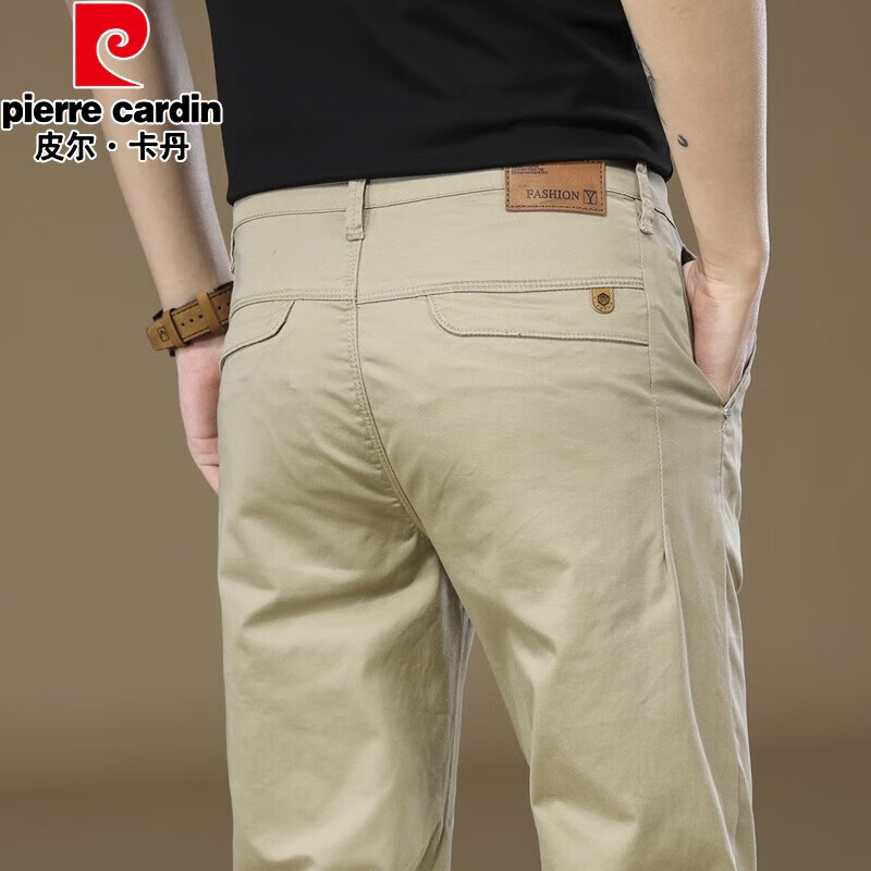 cardin)男士休闲裤秋季薄款中年男款长裤宽松直筒爸爸商务卡其色纯