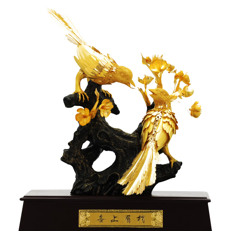 京峰閣 金箔喜上眉梢結(jié)婚擺件 朋友生日結(jié)婚禮物婚慶飾品家居裝飾品 喜上眉梢